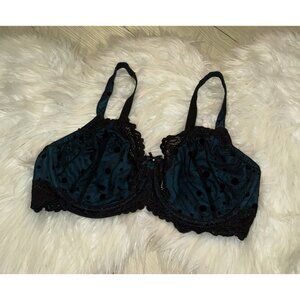 Whimsy by Lunaire Lace Unlined Bra UW Dots Print Womens 36D Black Green 152-13